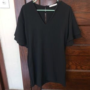 Lush Black Shift Dress with Ruffle Sleeves
